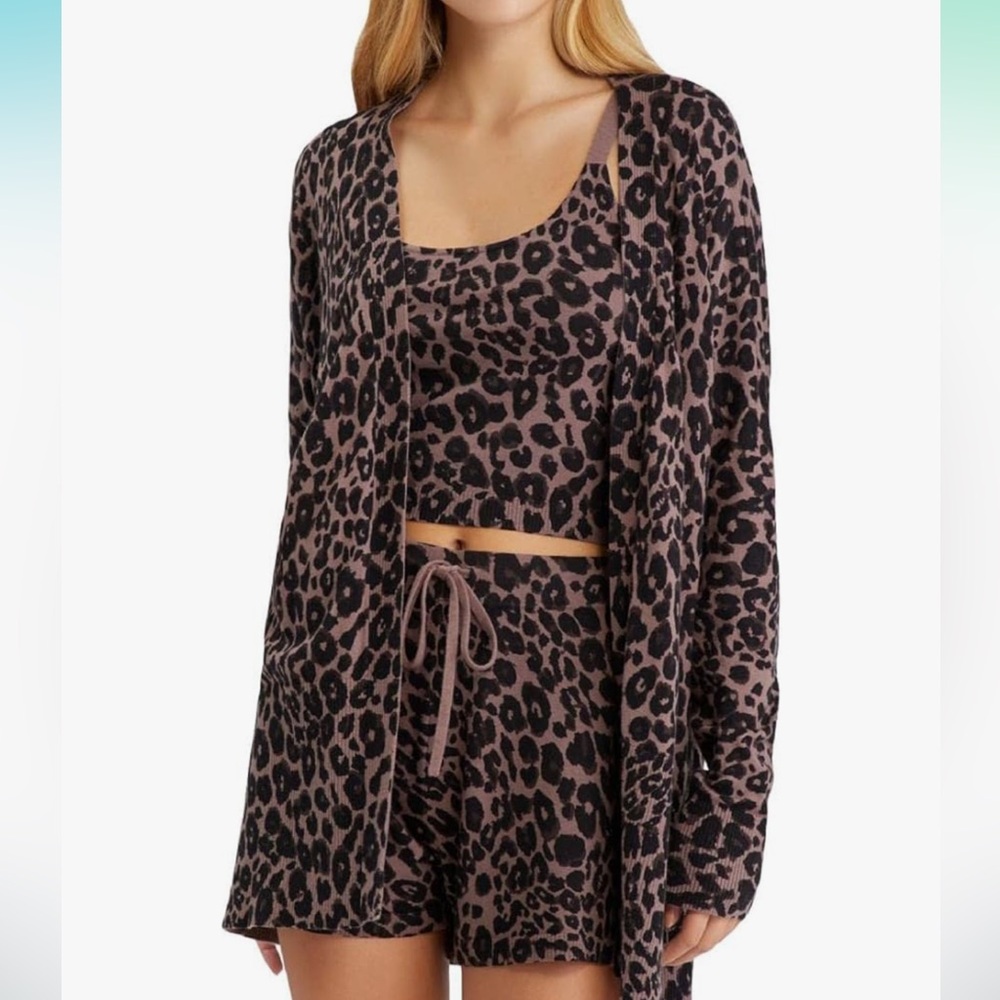Sanctuary Womens Ribbed Trim Long Sleeve Open Cardigan Leopard Print Sweater XXS